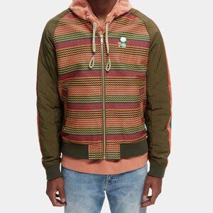 Scotch & Soda Woven Panel Quilted Bomber Jacket Men’s L Large